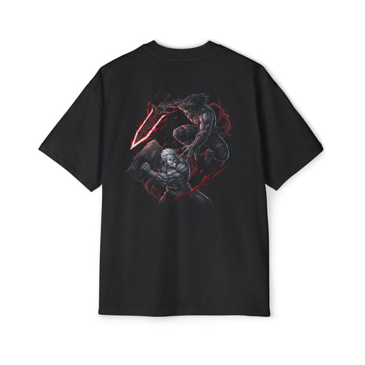 Black NXTL oversized 100% cotton drop shoulder  pump cover t-shirt featuring anime-style graphic on back